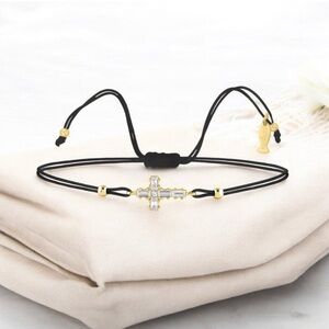 CZ Cross Bracelet in 24kt Yellow Gold Plated 925 Sterling Silver